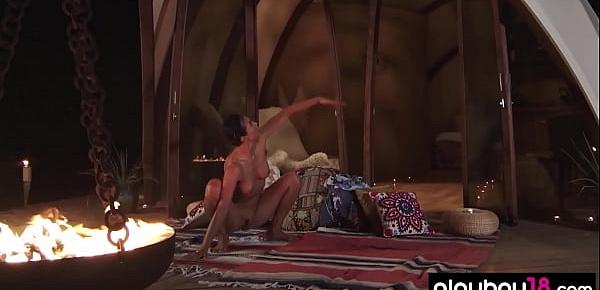 Flexible MILF yoga instructors Daniella Smith nude workout at night outdoor